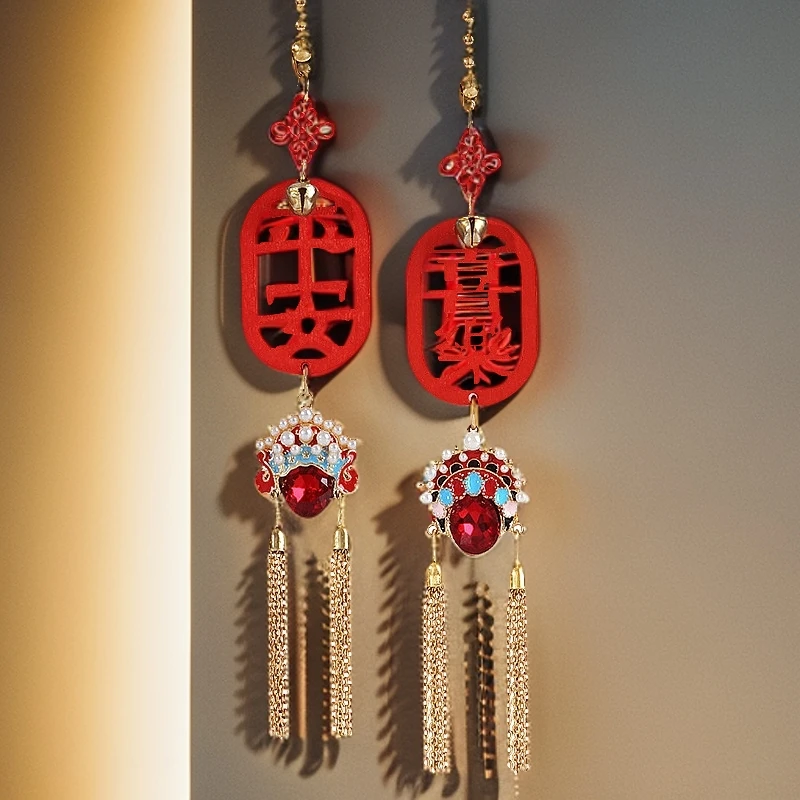 汽车平安喜乐网红车载挂饰后视镜挂件中国风纯手工车载脸谱凤冠女