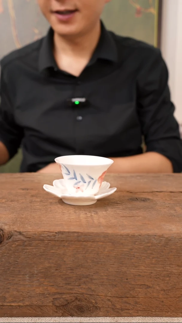 手绘玉泥-牡丹含露撇口杯套装（1杯1垫；容量40ml）