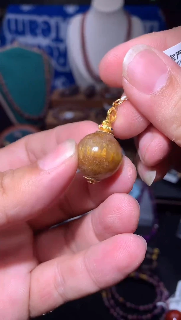 18K金镶嵌珠宝半成品水晶黄金极光圆珠吊坠