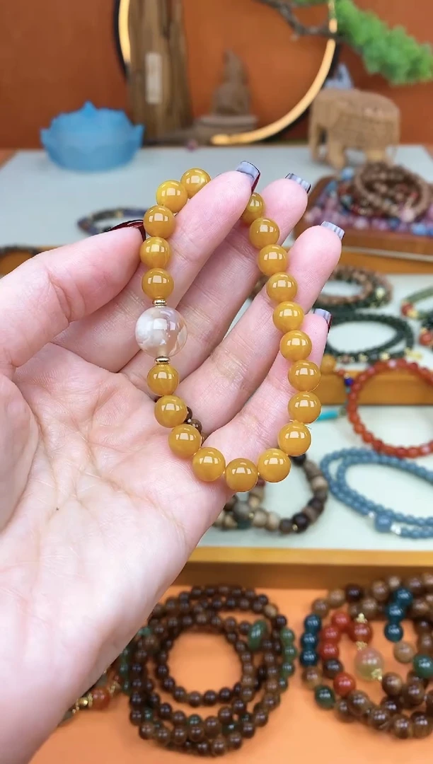 【闪购商品】蜜蜡手链未镶嵌单圈蜜蜡玛瑙手串