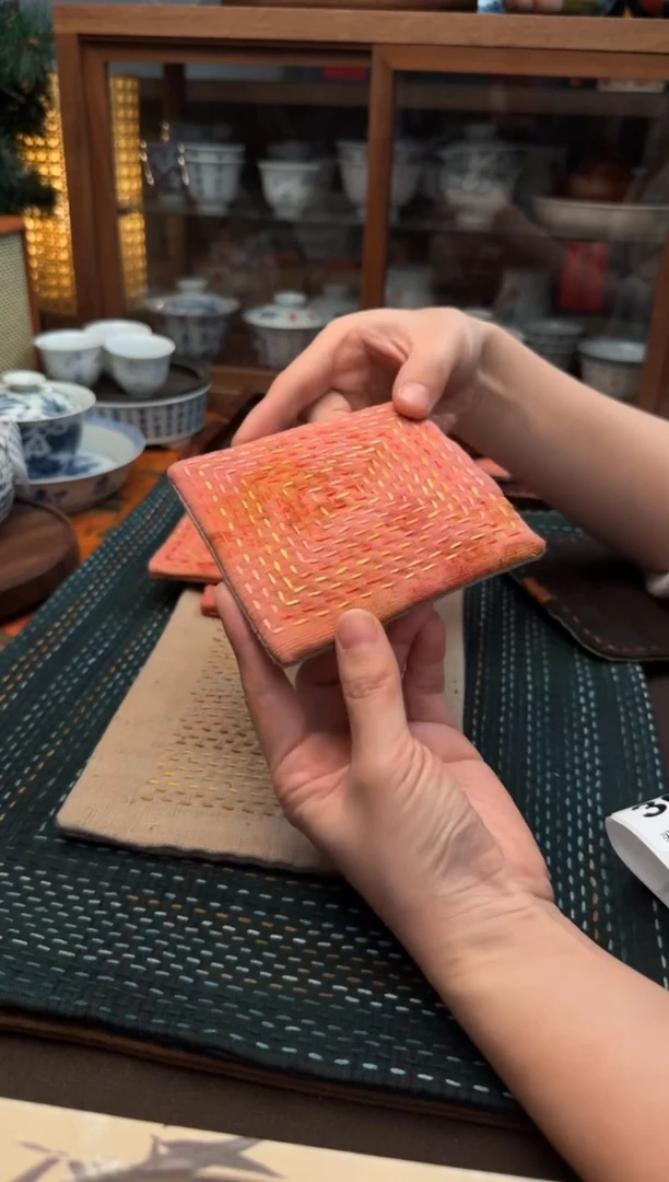 【闪购商品】织绣Cici手作刺子绣植物染柿染茶席-518