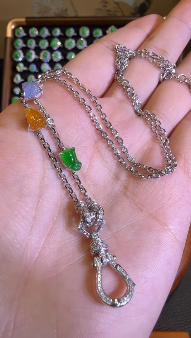 【闪购商品】翡翠颈饰18K金镶嵌精工重金版莲蓬马蹄扣万能链