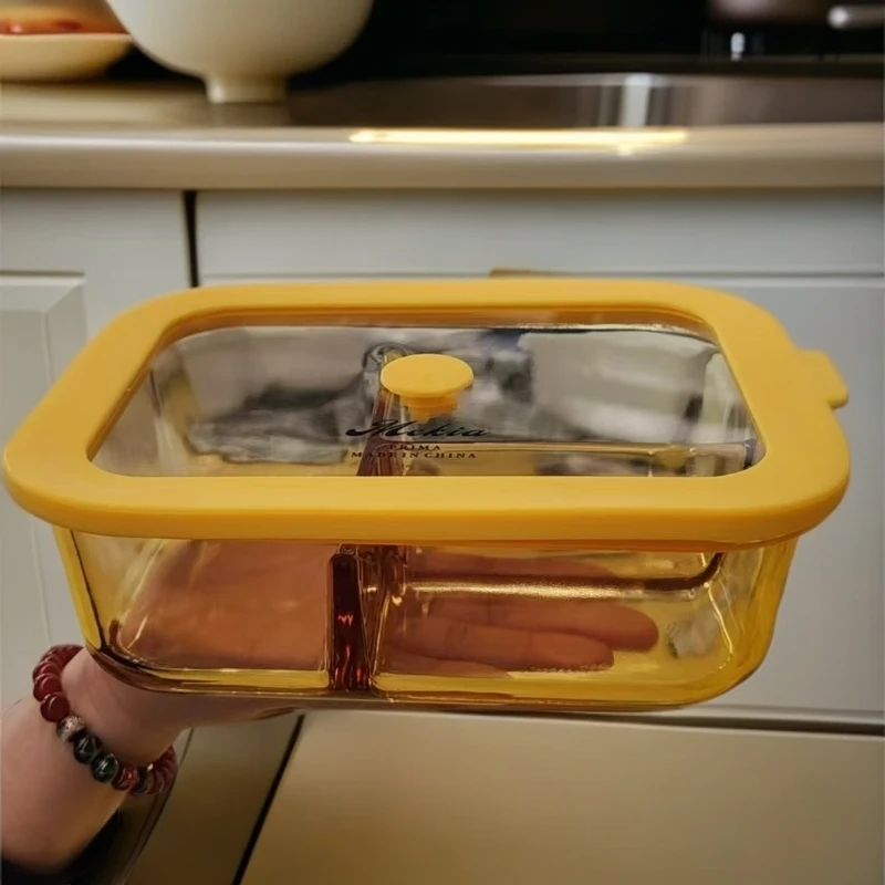 原创内吸式保鲜饭盒高硼硅玻璃材质微波炉加热便携饭盒