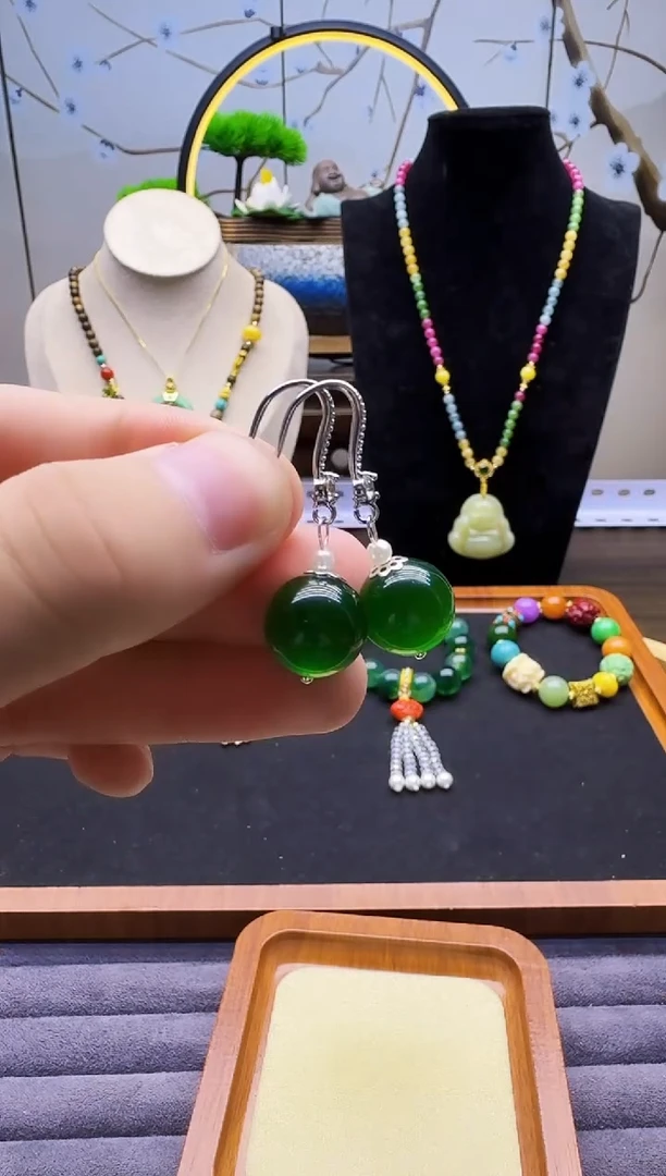 碧玺猫眼耳饰银S925镶嵌E90