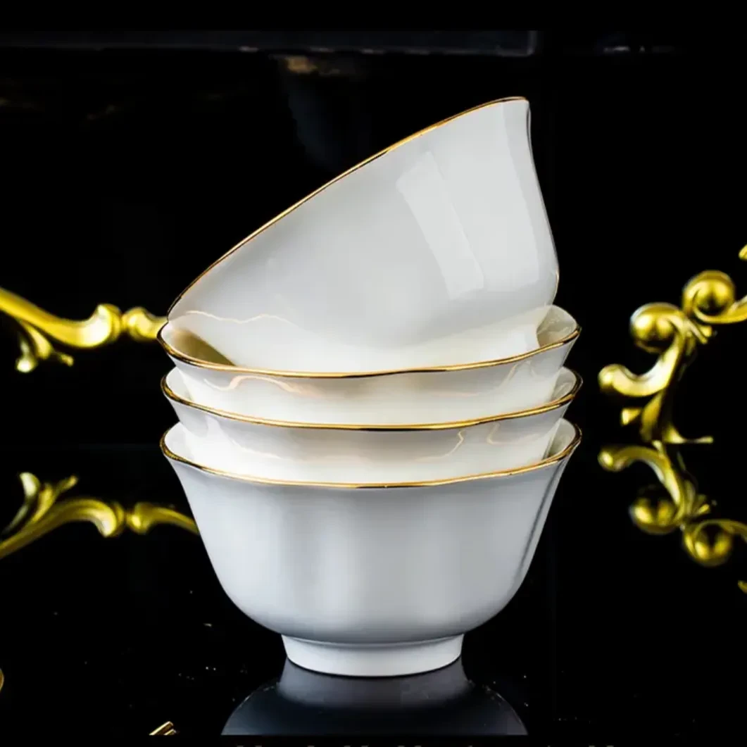 【老板来了】白莲花4.5英寸米饭碗高档描金釉下彩陶瓷家用叁