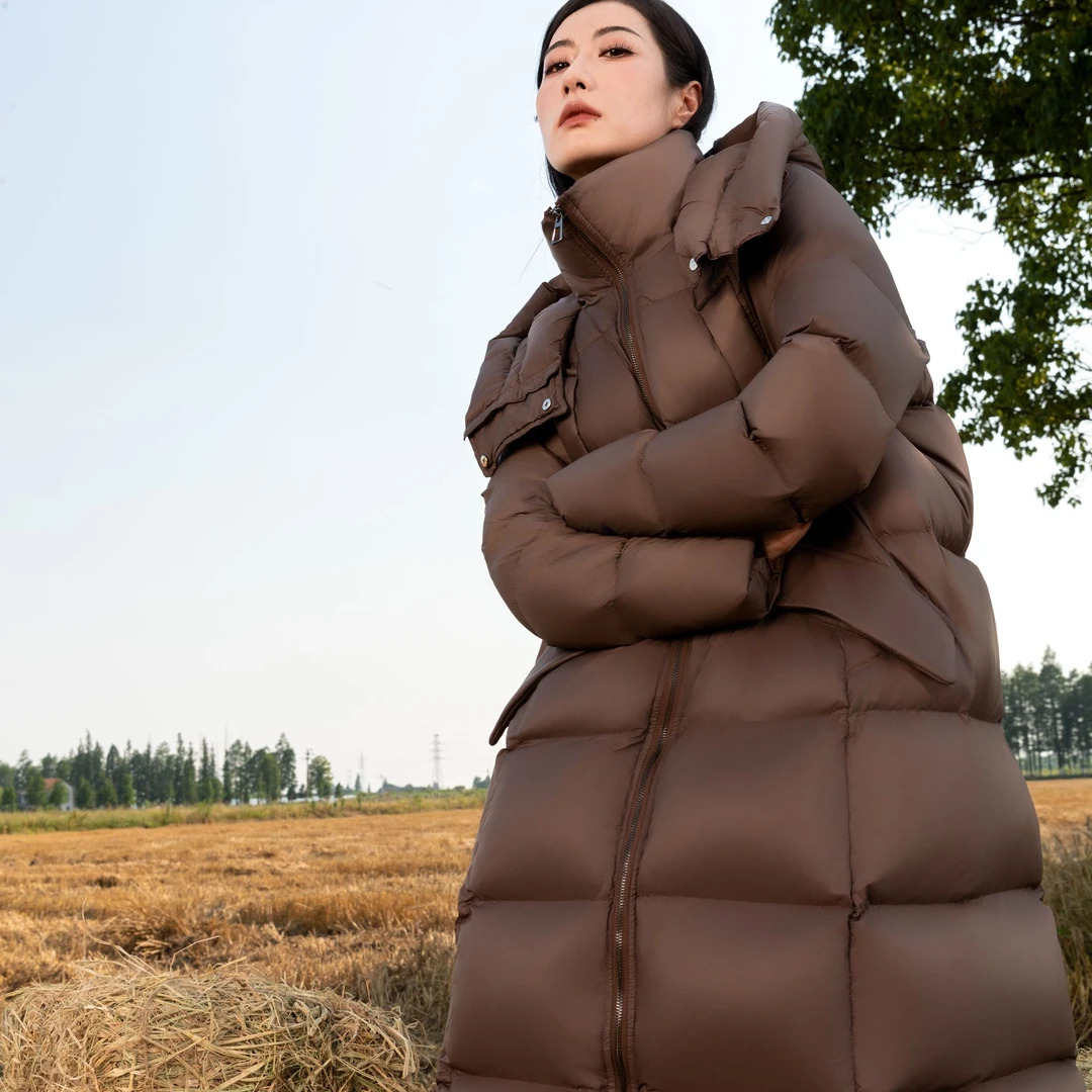 90鹅绒服宽松型连帽修身女款时尚休闲保暖-56235