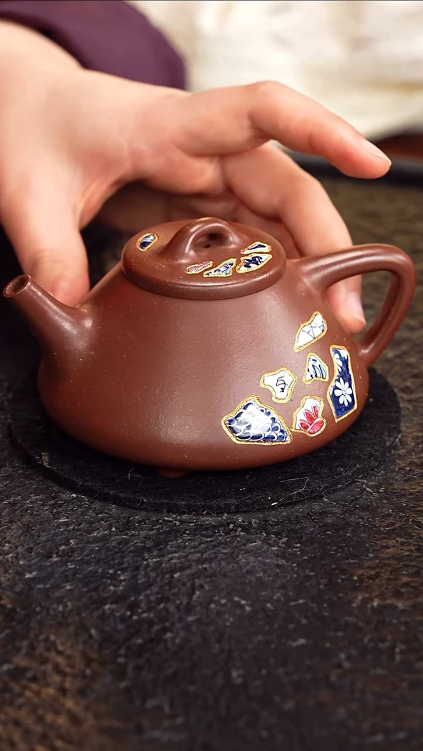 茶壶紫砂徐秀文  子冶石瓢38  紫泥200毫升锡良配泥料证明 配花瓶