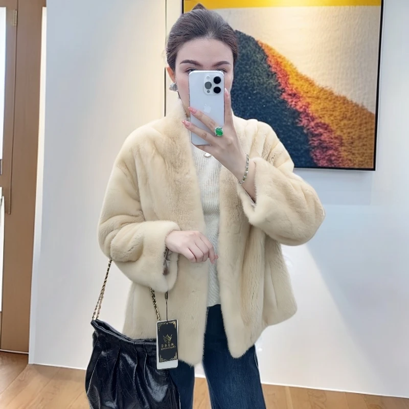 【OYFS】新款女款长款冬季丹麦进口紫金天鹅绒级整貂水貂皮草外套