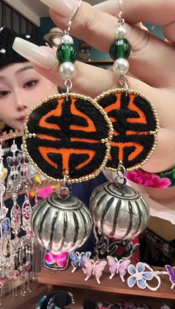 刺绣美**觉纯手工民族风刺绣耳环