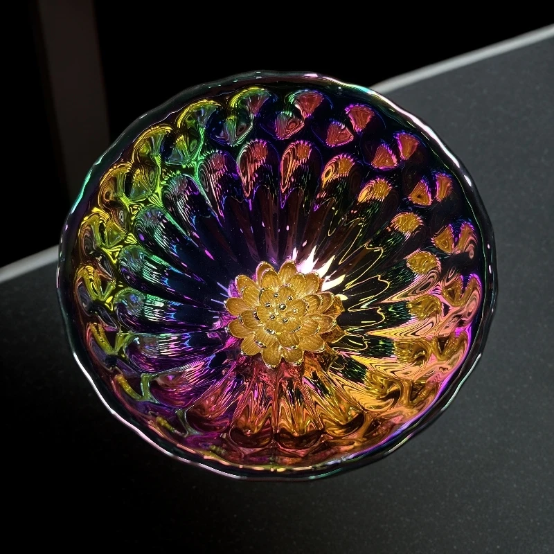 手工茶器 七彩全彩【金莲花七彩】裸杯A