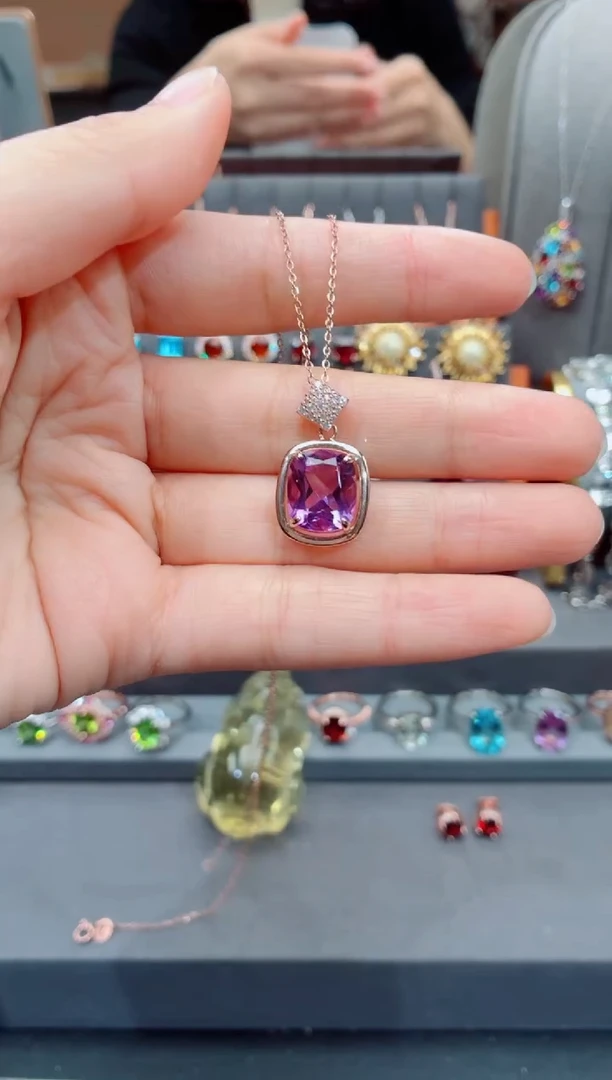吊坠(赠链)银S925镶嵌紫晶紫晶吊坠