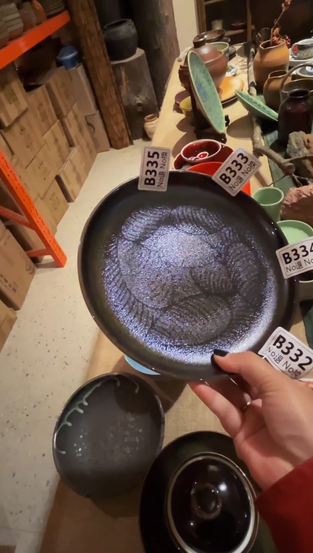 瓷片笨*Fb335黑金树叶盘福利