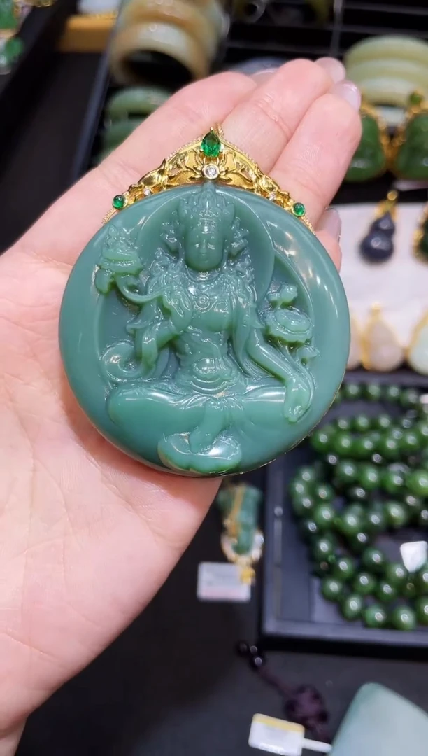 和田玉18K金镶嵌吊坠(赠链)50MM 多样性发一Z