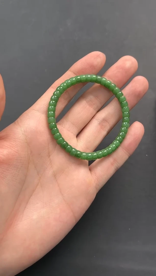 未镶嵌手串和田玉俄碧药片手串卡6微色差