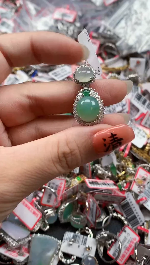银S925镶嵌戒指翡翠天然A货缅甸翡翠