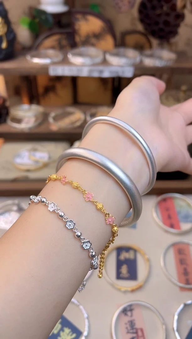 珐琅足银国风足银花引手链可调节