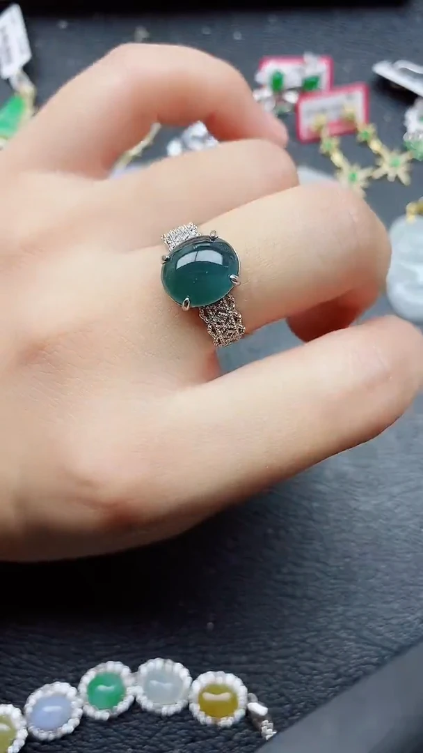 银S925镶嵌戒指翡翠1