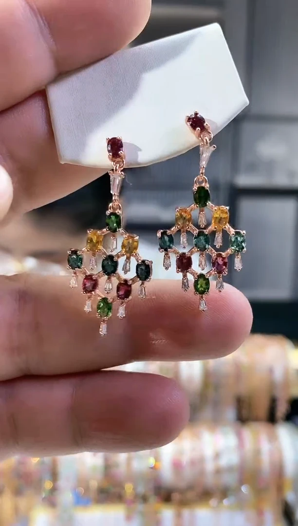 银S925镶嵌耳钉碧玺45354354354354