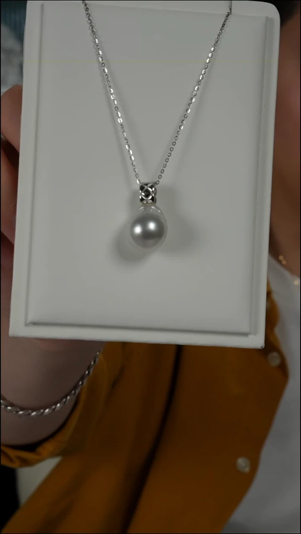 吊坠(赠链)银S925镶嵌海水珍珠澳白菱格12-13mm