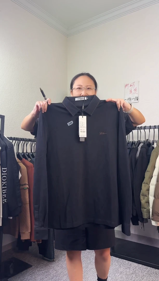 爱***?黑色翻领T恤57217 M码