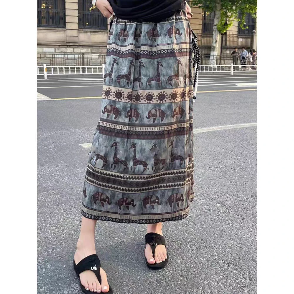 夏季新款小个子欧货复古印花半身裙