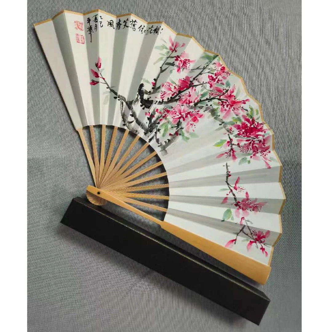 艺脉相传《春至百花香》手写妙语国风折扇宣纸竹制序号C-061430