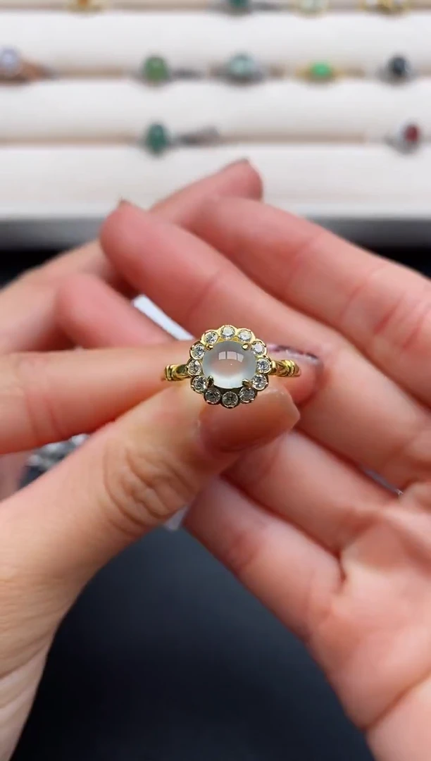 银S925镶嵌戒指翡翠777777+7