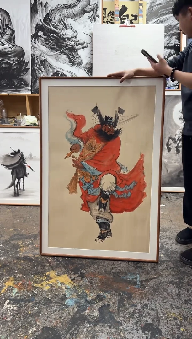 丙烯画赵*宇画江湖老师钟馗精装裱
