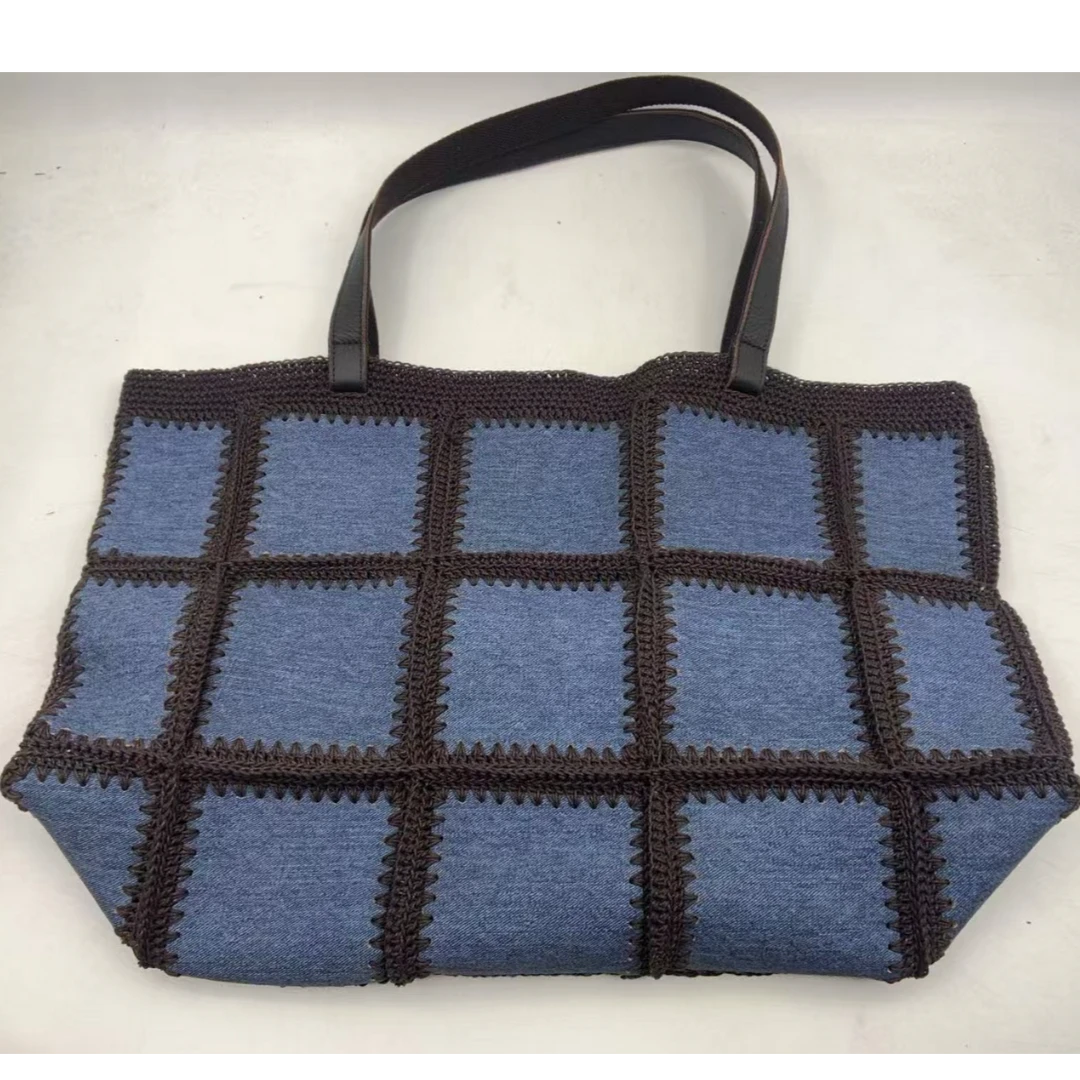 手工棉绳格子拼接超大容量包包50*41*19（手工测量，存在1-2cm误差）