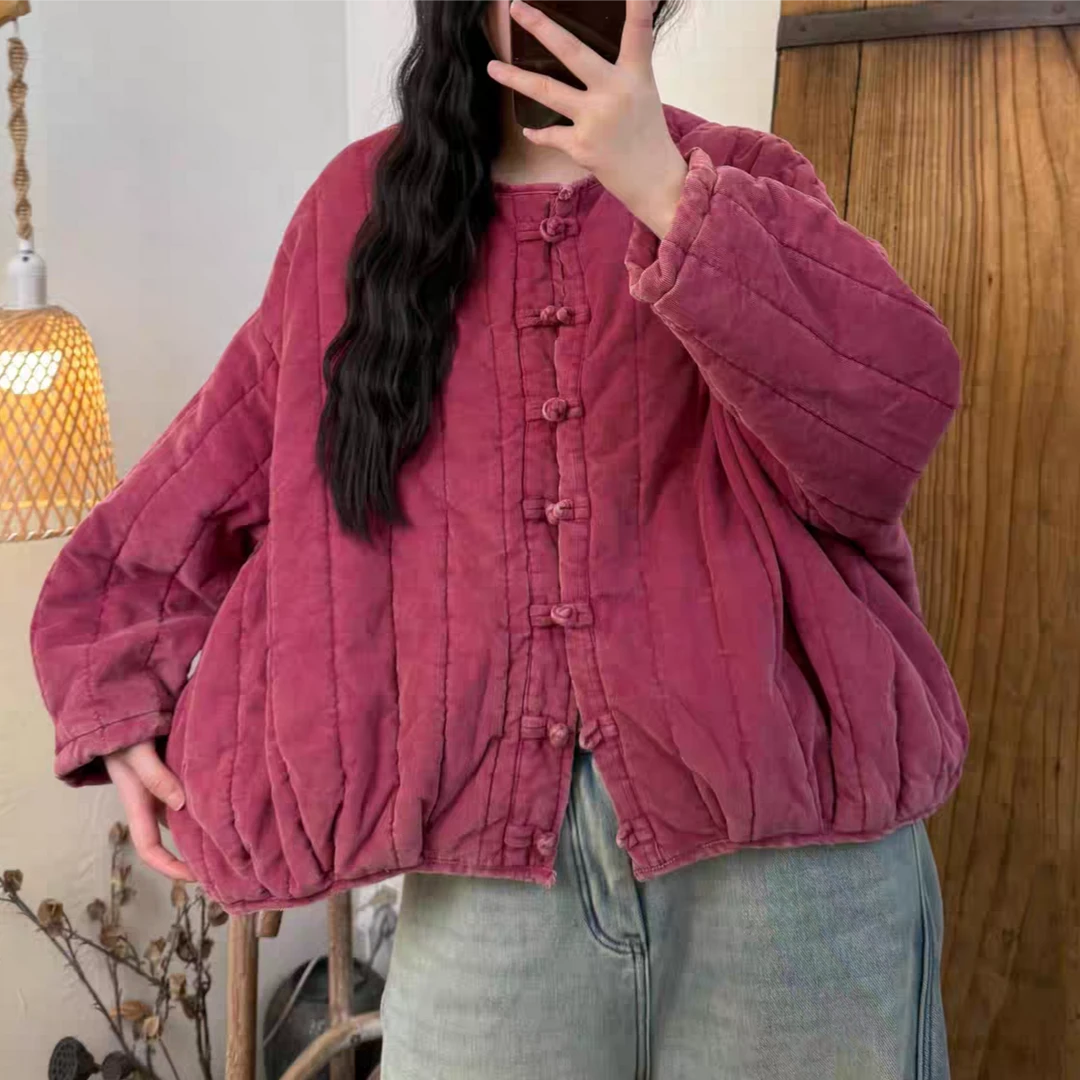 【铃铃】冬款夹棉炒色减龄百搭加厚盘扣条绒棉袄上衣胸围175衣长63