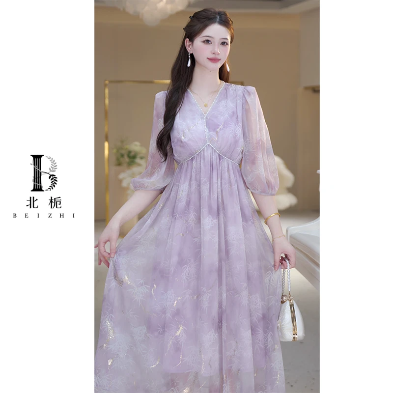 【北栀】v领烫金连衣裙812555