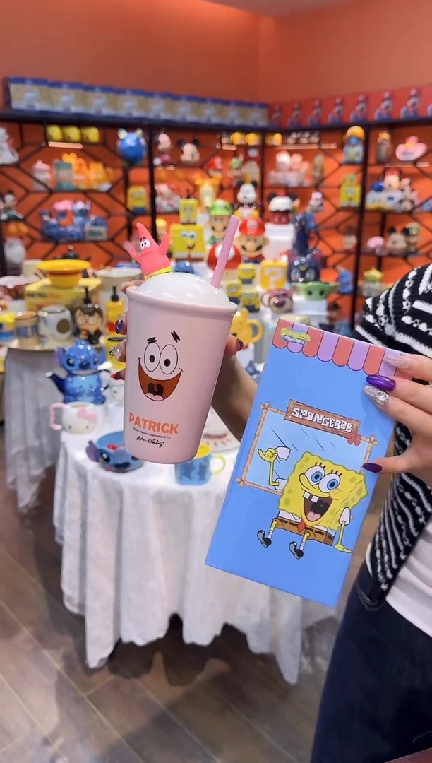 瓷片 @@派大星粉色陶瓷带盖吸管杯