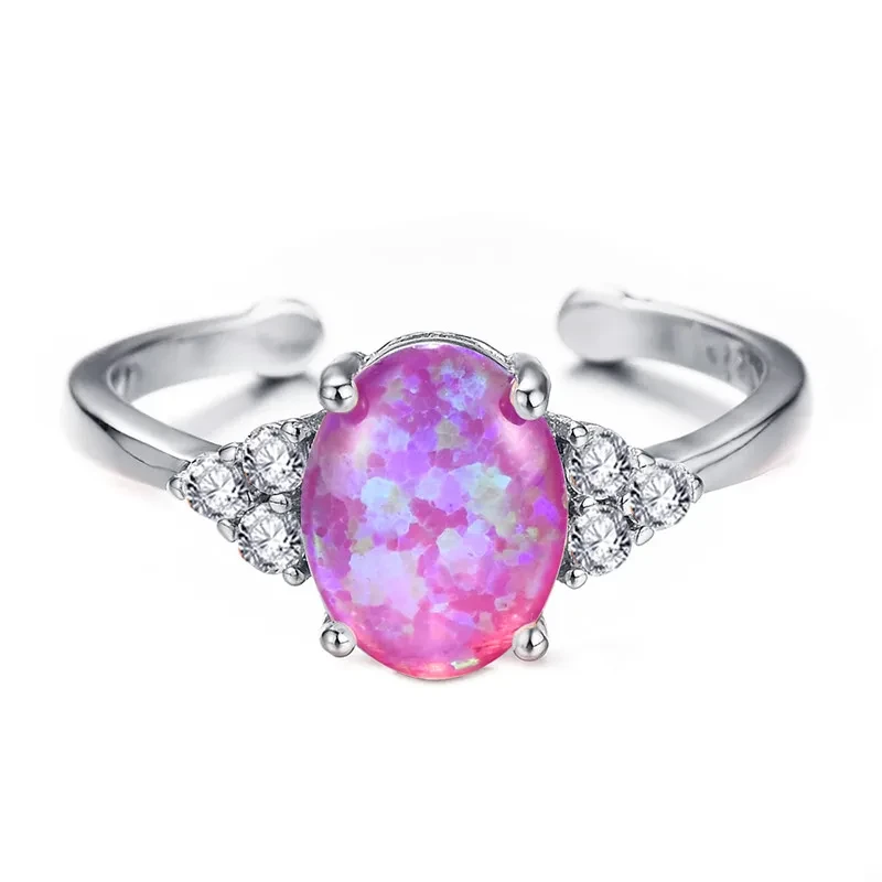 铜合金戒指 白K 7*9mm椭圆形紫色奥宝开口戒指6100