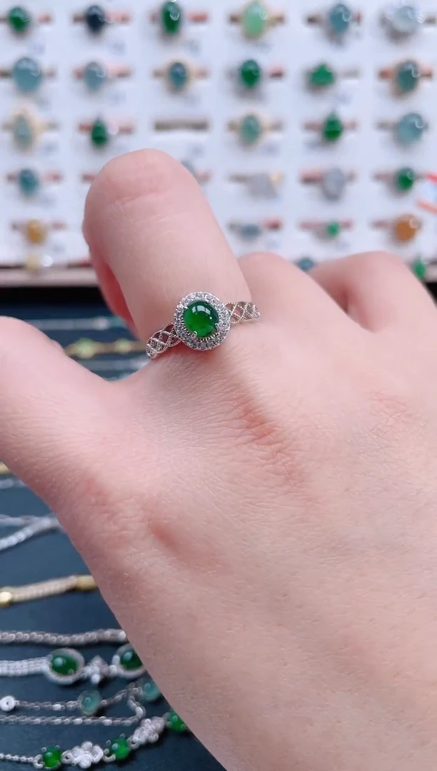 银S925镶嵌戒指翡翠天然翡翠