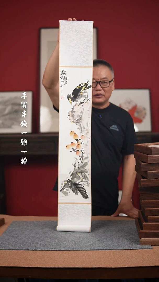 国画手绘-17*110卷轴花鸟