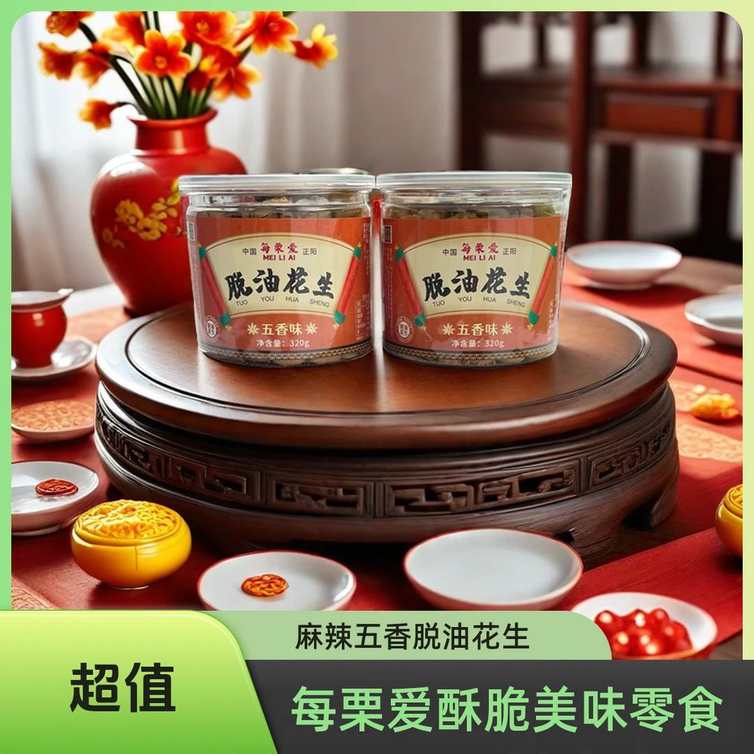 每栗爱酥脆麻辣味五香味脱油花生下酒菜解馋小零食320g脱油花生