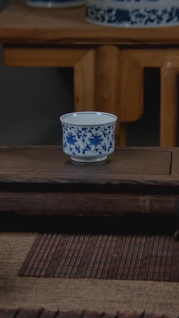 折葵非器手工手工手绘缠枝莲马蹄杯