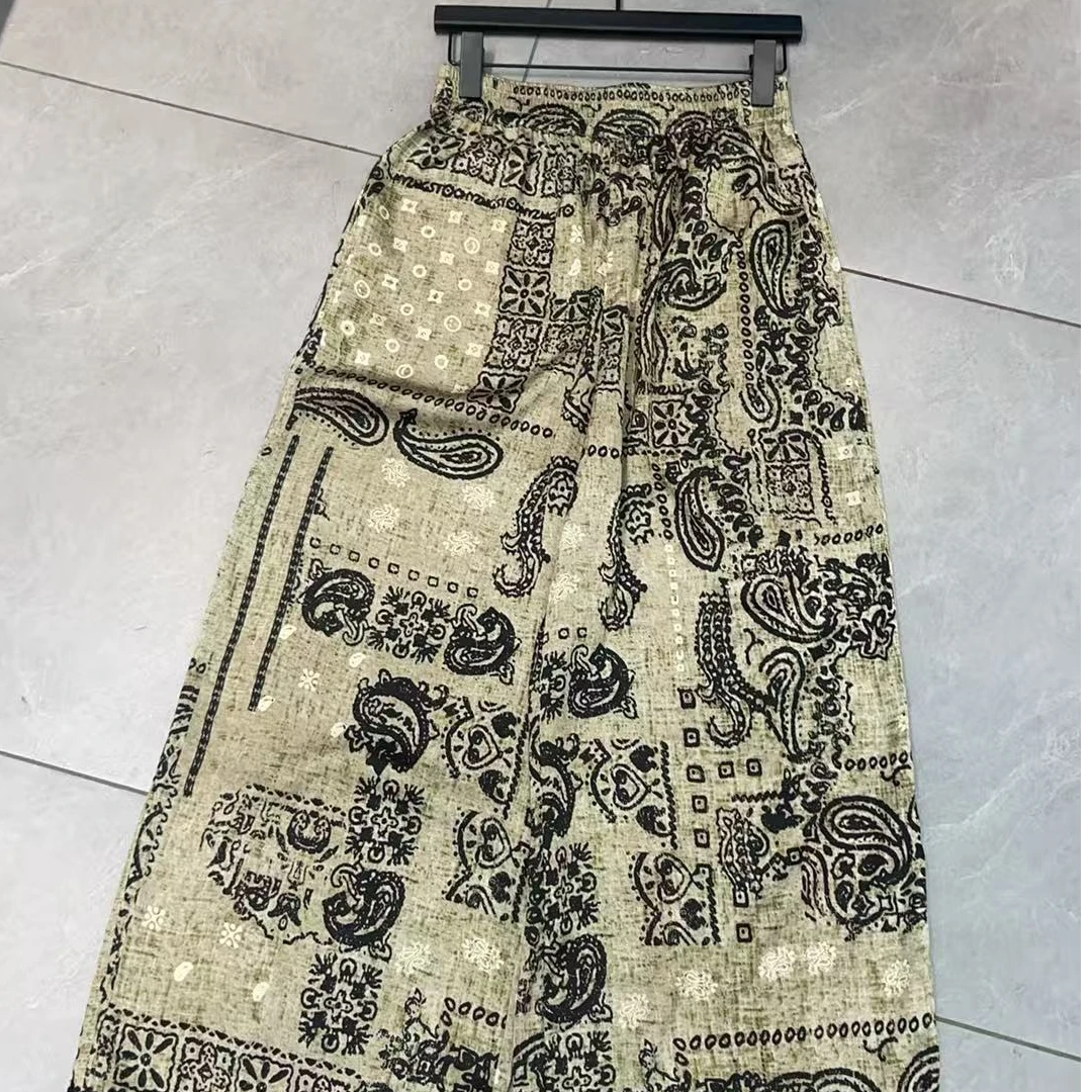 【庄喜儿Original】复古腰果花印花长裤民族风垂坠感阔腿裤HT142
