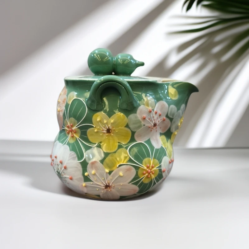 花满蹊设计师款绿色宝瓶仿古泥手绘主泡器葫芦泡茶壶150ml左右