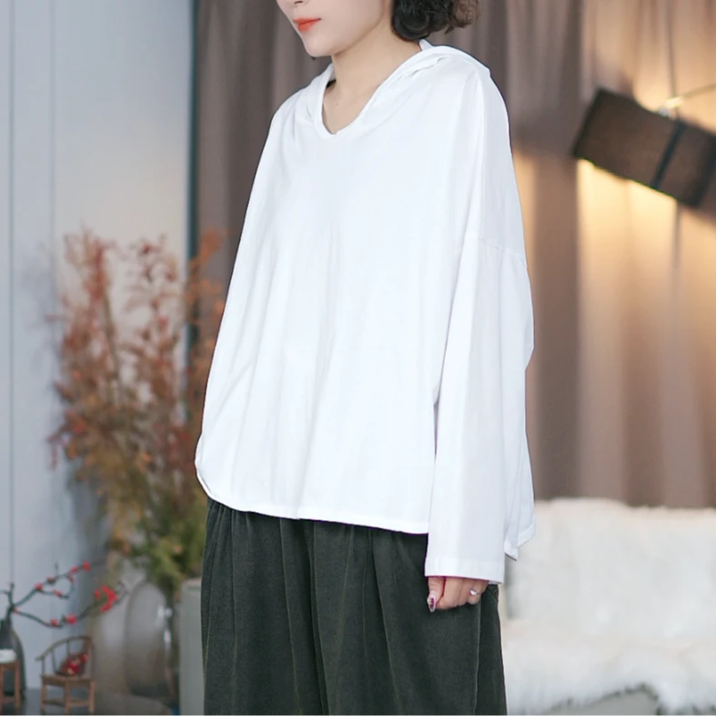 S0020百搭简约长袖连帽衫女上衣打底休闲宽松纯色
