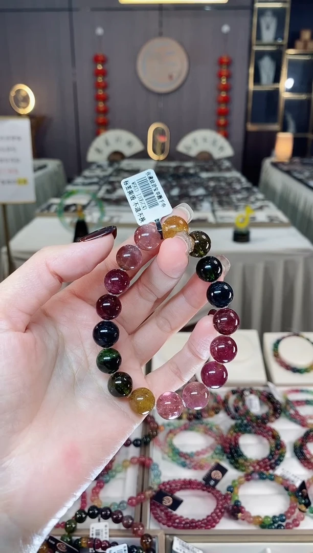 未镶嵌老矿碧玺色标彩虹单圈手串11mm+碧玺dan多样性发货一条