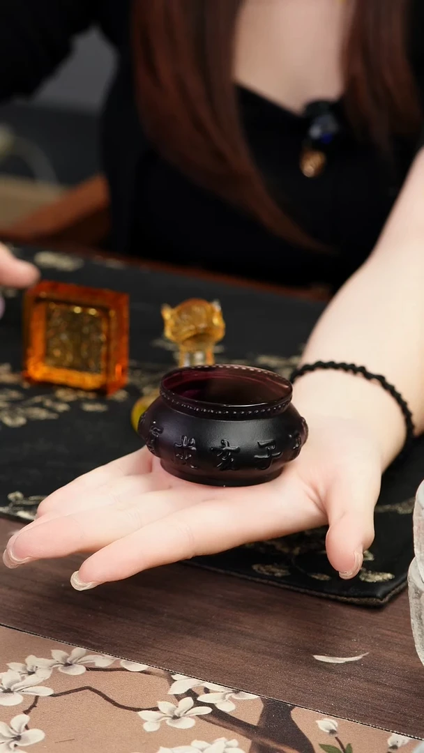 琉璃手工艺品古法琉璃紫色十二时辰鼓形盖置