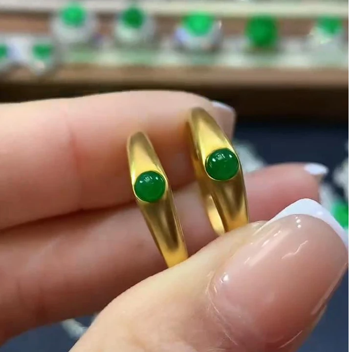 【云中意】18K金 素圈翡翠蛋面戒指-多样性发货一件-zjh