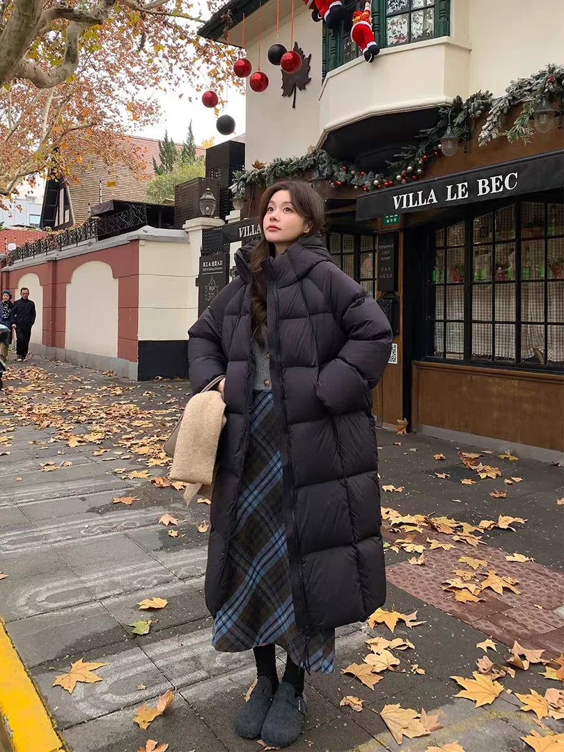 新国标白鸭绒 贝贝韩版中长款羽绒服女加厚百搭气质连帽休闲外套