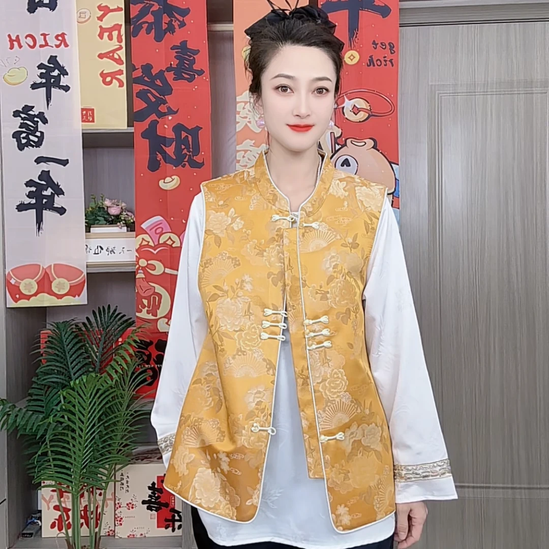 新中式复古盘扣立领提花刺绣马甲设计感百搭女装