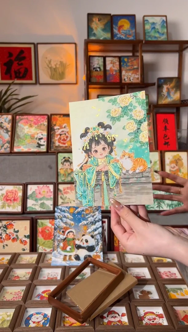 【闪购商品】国画蔷薇国风女孩 手绘国画7寸画芯