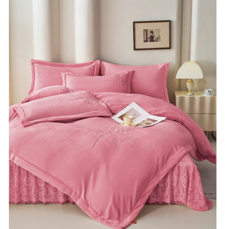 【大床盖 四件套】铂金绒加厚蕾丝床盖床品保暖防静电