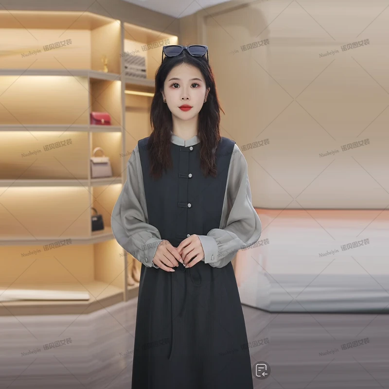 nuobeiyin/诺贝因秋季收腰显瘦遮肚子藏肉新中式连衣裙NNBY660843