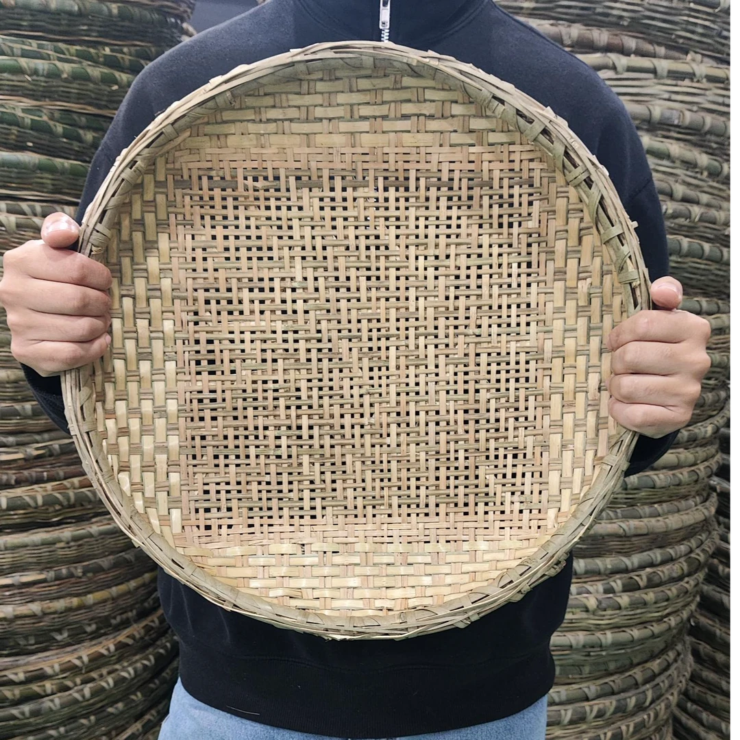 竹编筛子非遗纯手工编织头层竹青家用晾晒大号平底