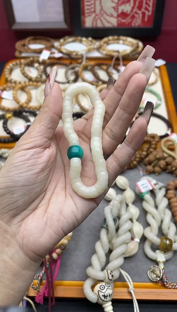 手串菩提根/象牙果特级果羊脂白菩提根8mm斜切大肠手串搭配款
